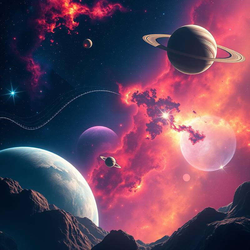 Brochure design for 'Cosmic Travel', displaying stunning travel destinations.